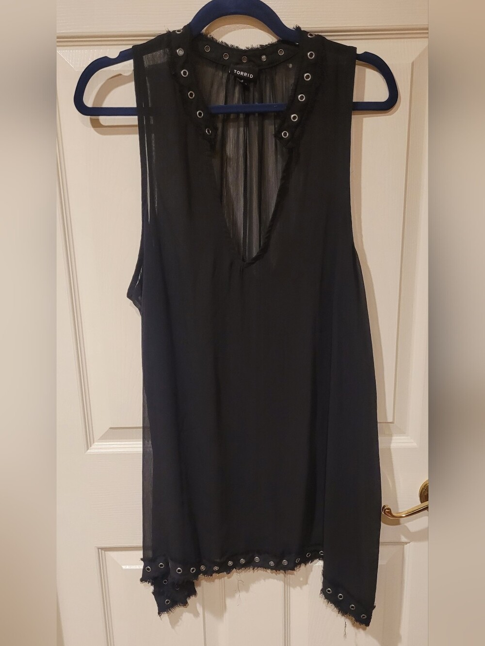 torrid Black Sheer V-Neck Tank with Grommet Trim